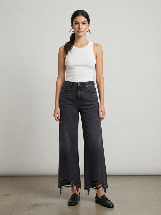 Vervet Denim - VERVET High-Rise Wide-Leg Distressed Ankle Jeans 28 Washed Black EUC